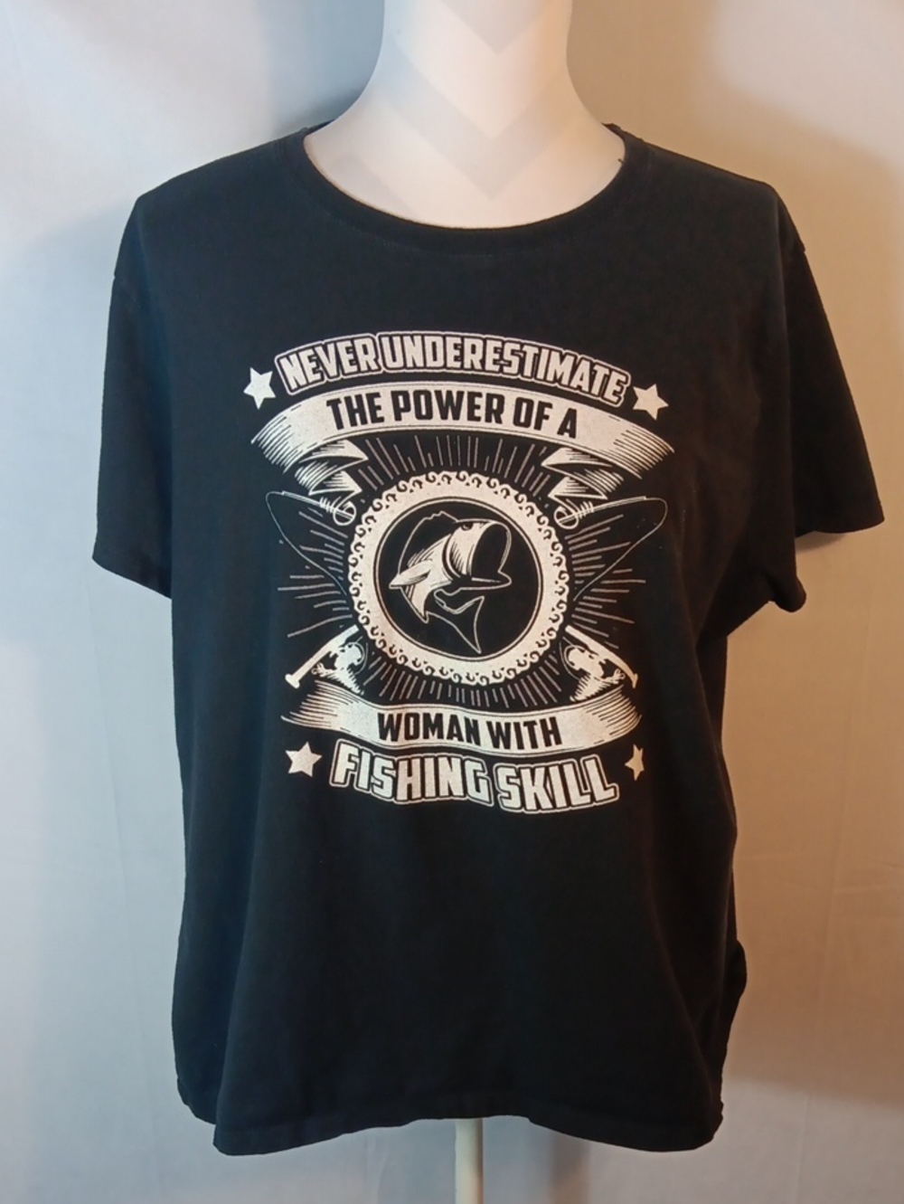 Hanes Black Short Sleeve Tee with White Fishing Graphic